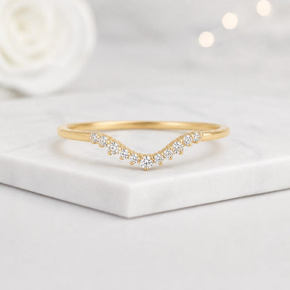 Unique Style Wedding Band, Round Cut Moissanite Engagement Band, Delicate Pave Set Half Eternity Band, Bridal Band, Gift for Women
