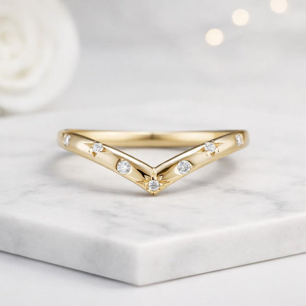 V Shaped Diamond Star Wedding Band