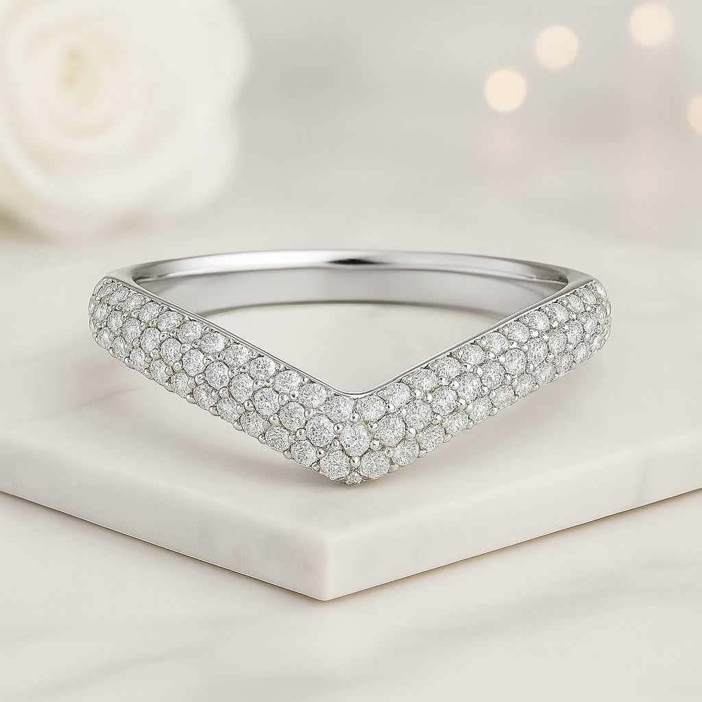 Vintage Chevron Stacking Matching Band Half Eternity Band