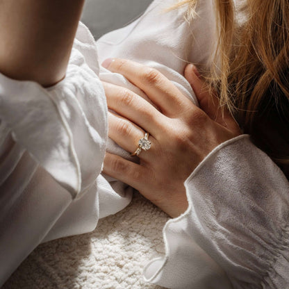 Vintage Oval Moissanite engagement ring, Unique cluster rose gold engagement ring