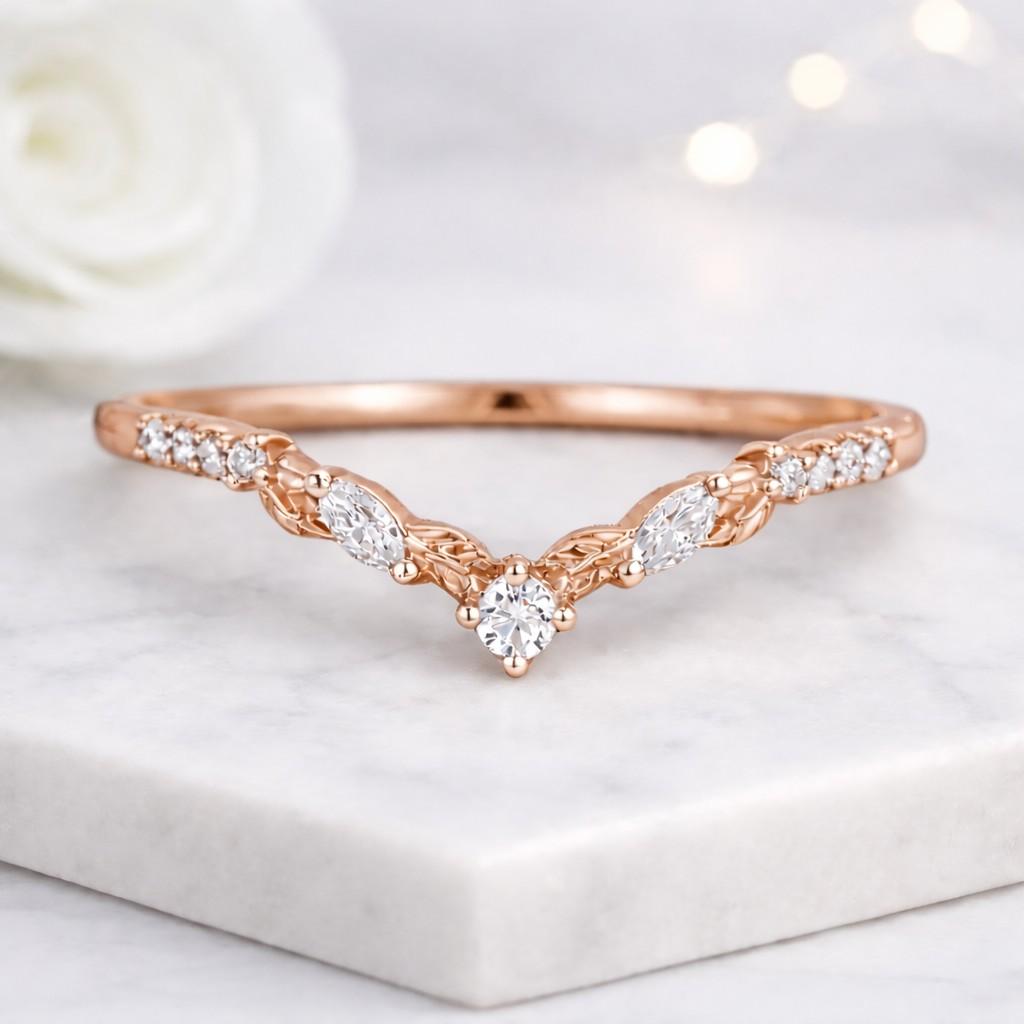 vintage yellow gold leaf wedding ring