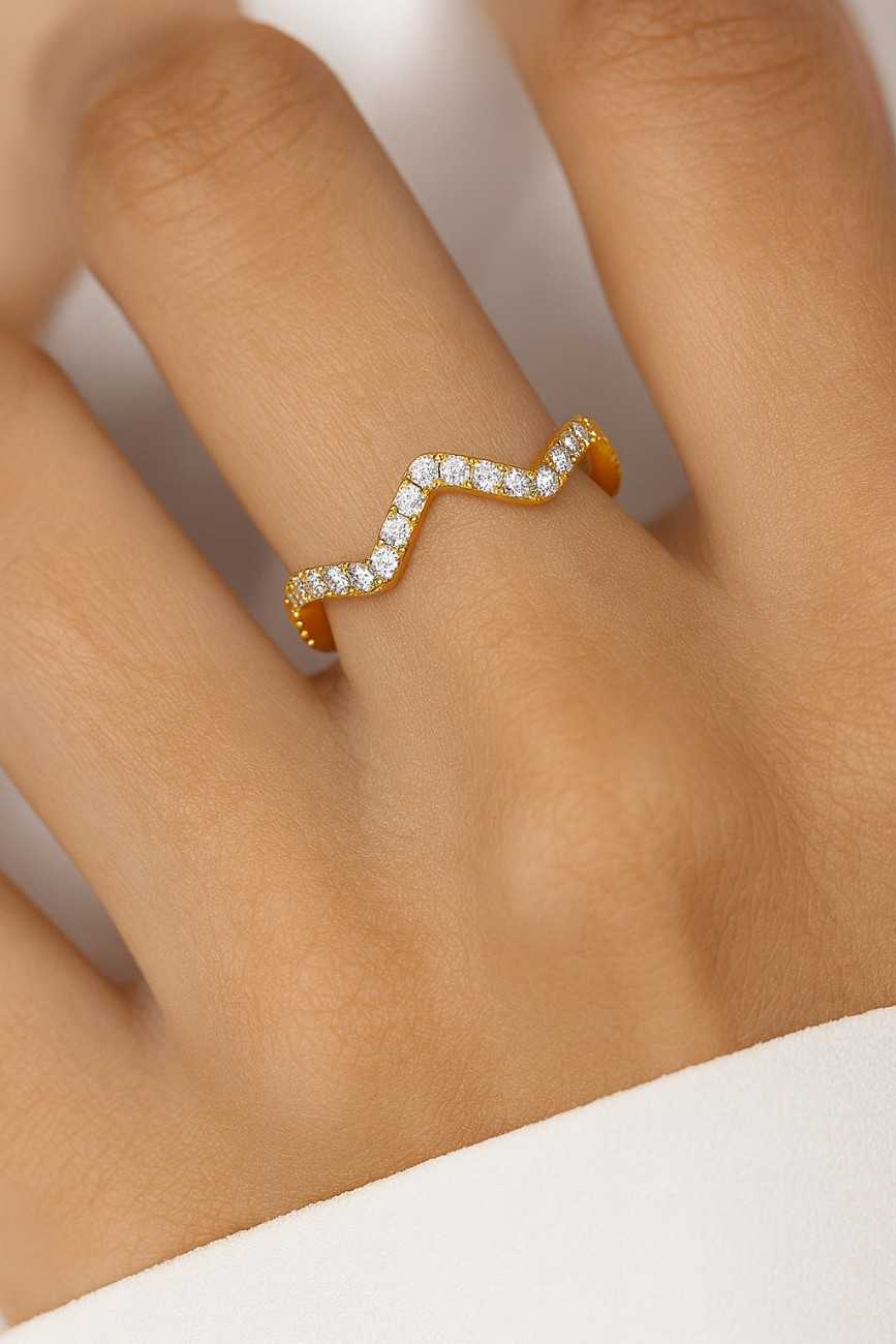 Wave Wide Unique Curved Band For Her Half Eternity Band