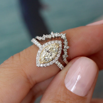 White Gold Lab Created Diamond Ring for Her, Pave Engagement Ring