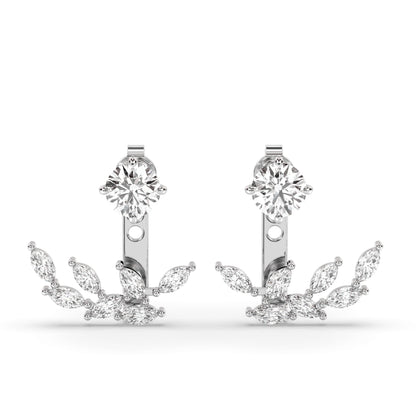 White Gold Leaf Front Back Ear Jacket Earring