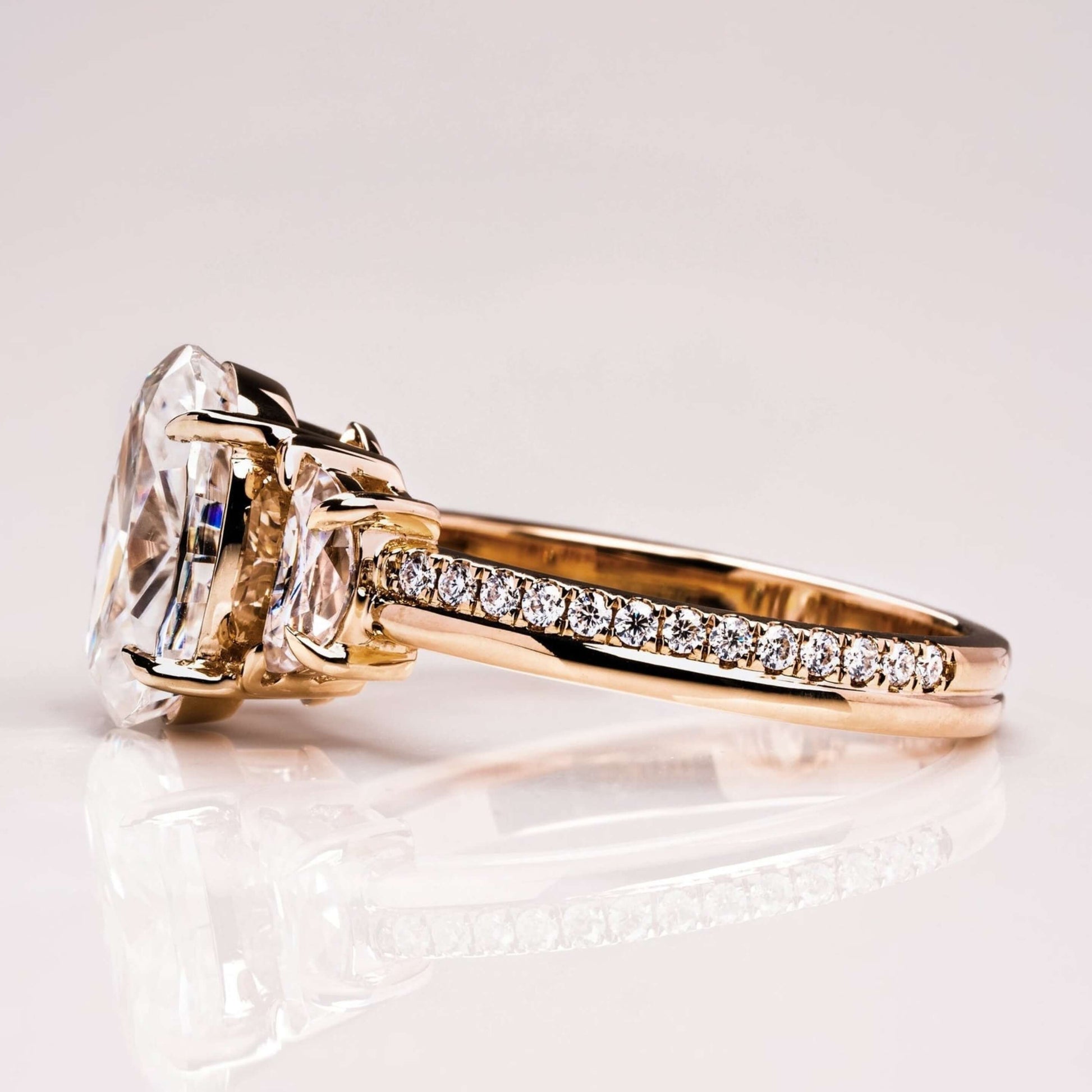 White Gold with Half Moon Side Stone Double Prong Proposal Ring For Anniversary
