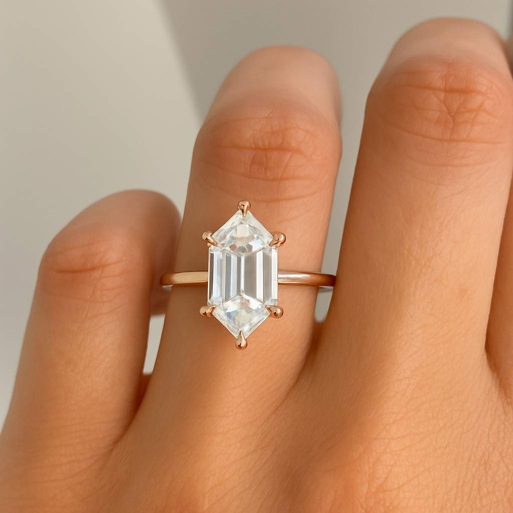 Womens 925 Sterling Silver Bridal Set Matching Ring Antique Hexagon Moissanite Engagement Ring