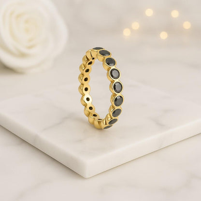 Yellow Gold Bezel Set Black Diamond Band
