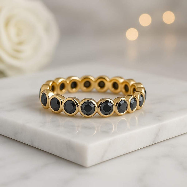 Yellow Gold Bezel Set Black Diamond Band For Her