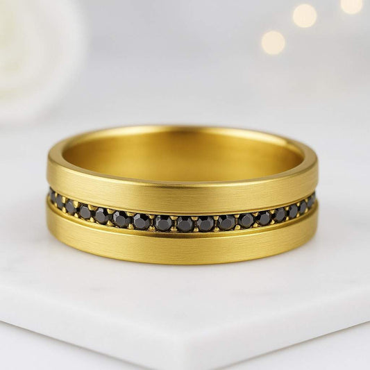 Yellow Gold Black Diamond Full Eternity Mens Band For Mens Gift