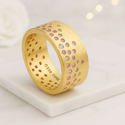 Yellow Gold Engagement Band Unique Cigar Band with Flush Diamond