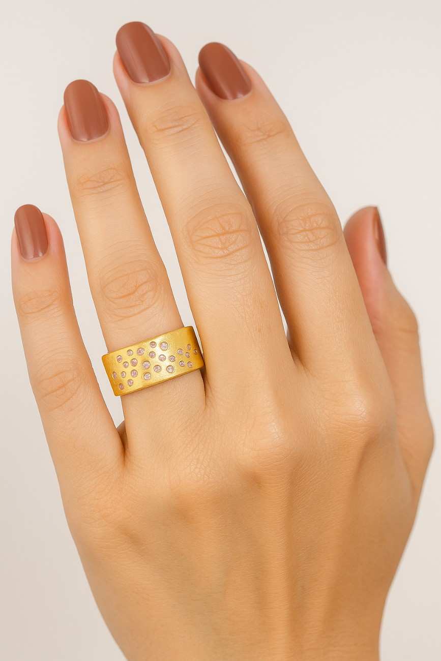 Yellow Gold Tungsten Wedding Band Brush Finish Beveled Edges Tungsten Carbide Ring