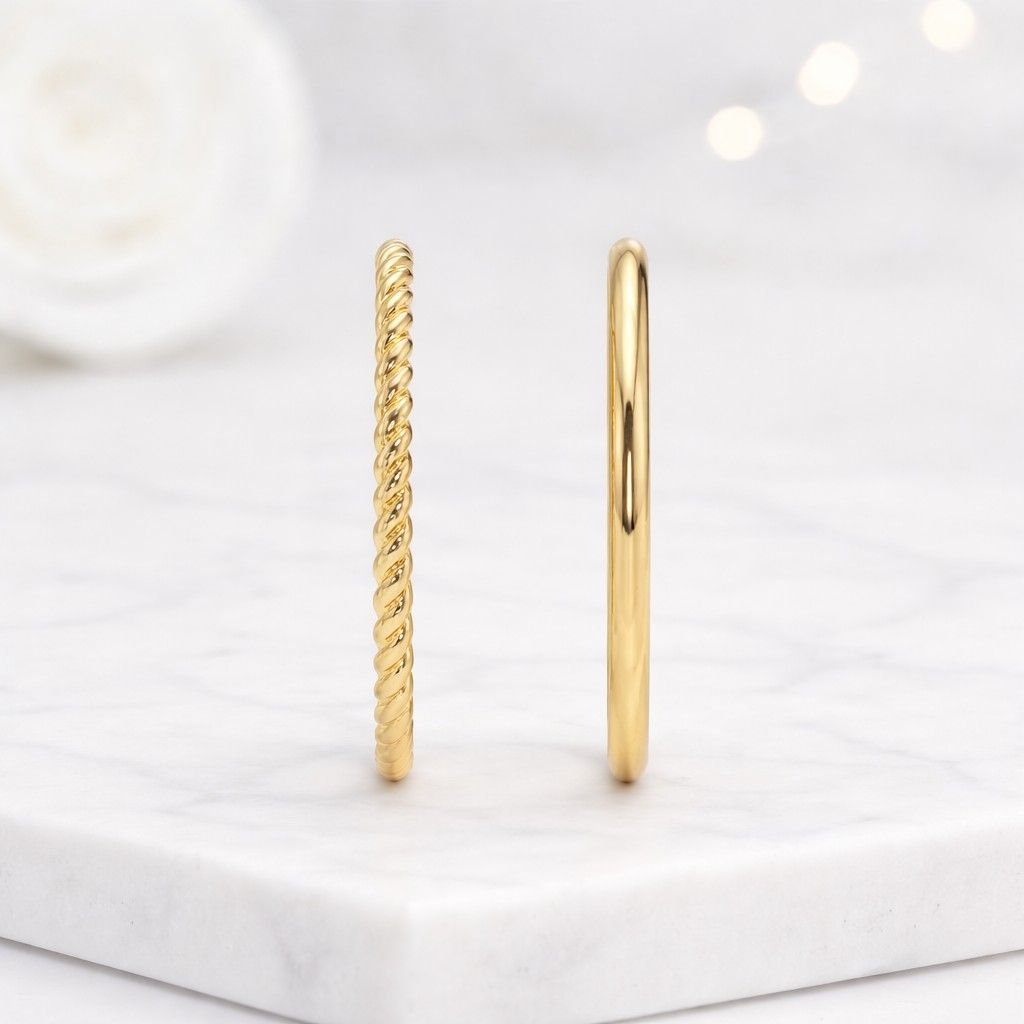 Yellow Gold Wedding Bands, 2 Piece Band Set, Couple Rings