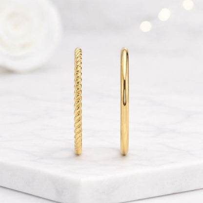 Yellow Gold Wedding Bands, 2 Piece Band Set, Couple Rings