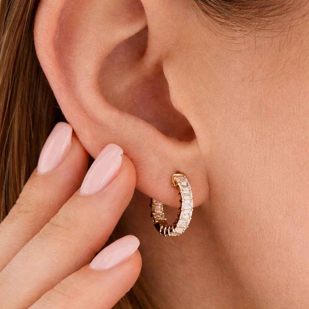ab diamond hoops baguette hoops silver huggies crystal huggies hoop jewelry ear hoops womens jewelry luxury hoops bridal jewelry