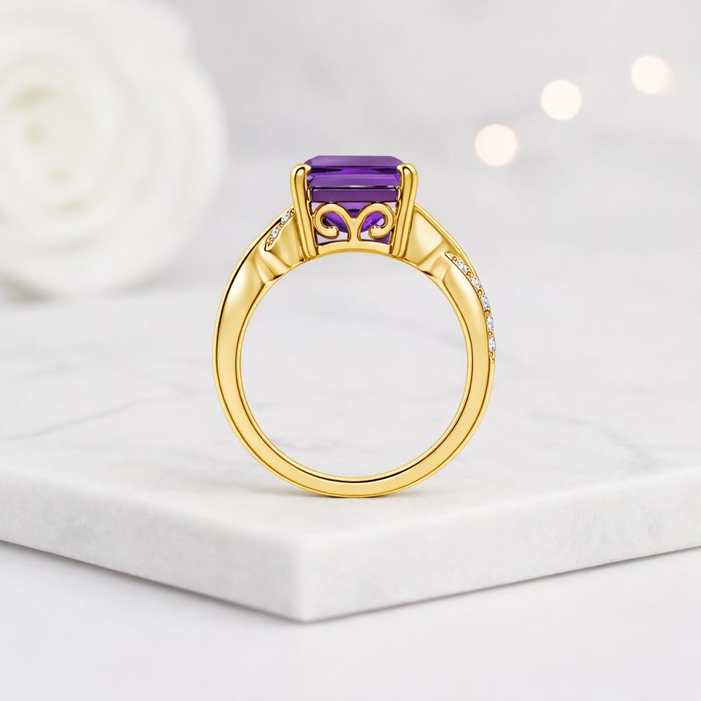 amethyst engagement ring purple gemstone ring emerald cut amethyst twisted shank ring crossover band ring gold gemstone ring solitaire gemstone ring statement jewelry bridal jewelry wedding ring