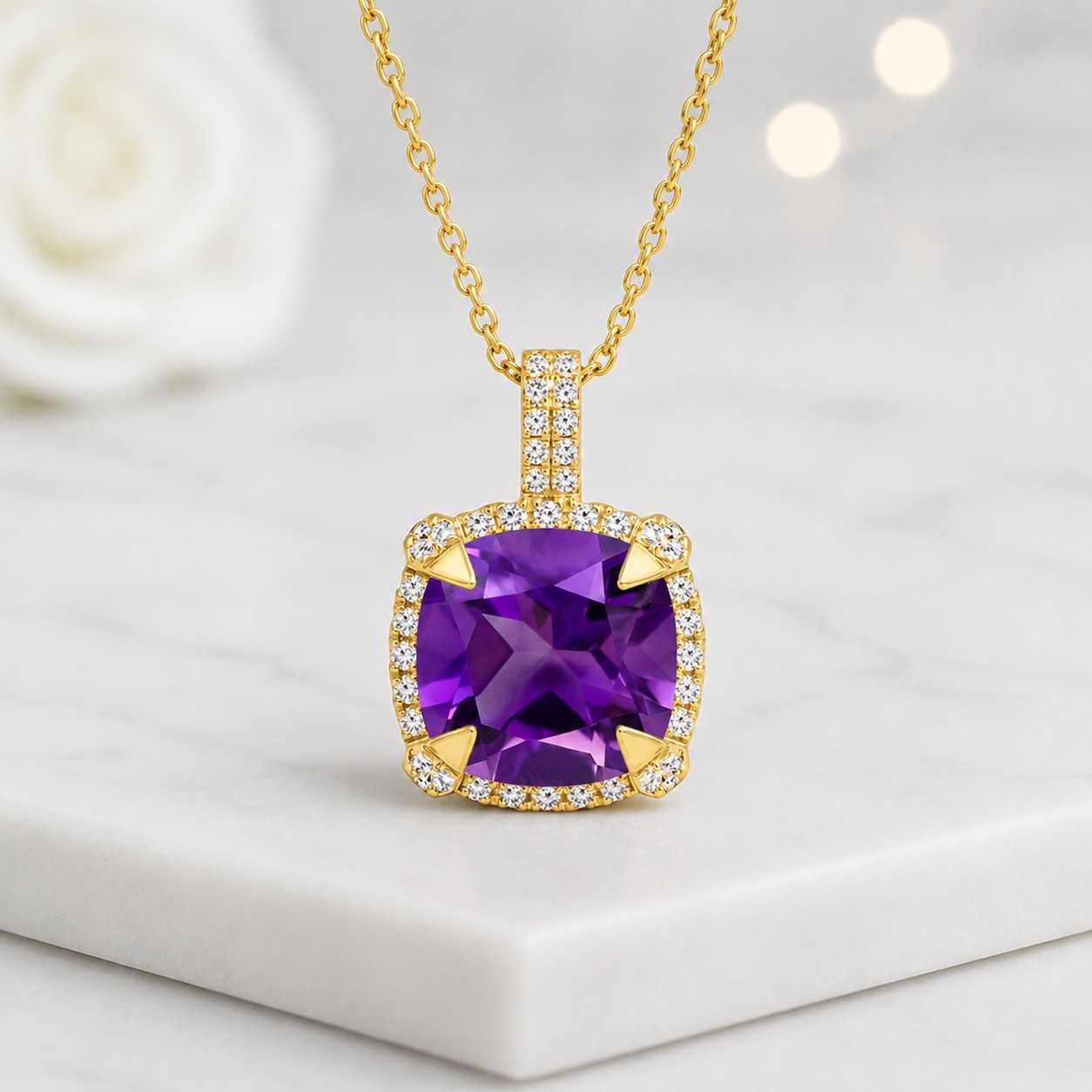 amethyst necklace diamond necklace moissanite pendant lab diamond pendant cubic zirconia pendant gemstone halo purple necklace crystal pendant