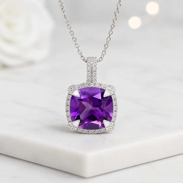 amethyst pendant cushion pendant halo pendant gemstone pendant purple pendant necklace pendant solitaire pendant square pendant classic pendant elegant pendant