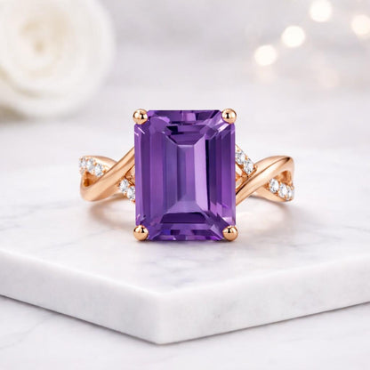 amethyst ring natural amethyst ring purple amethyst ring diamond accent ring moissanite ring lab diamond ring cubic zirconia ring cz ring gemstone engagement ring gemstone bridal ring