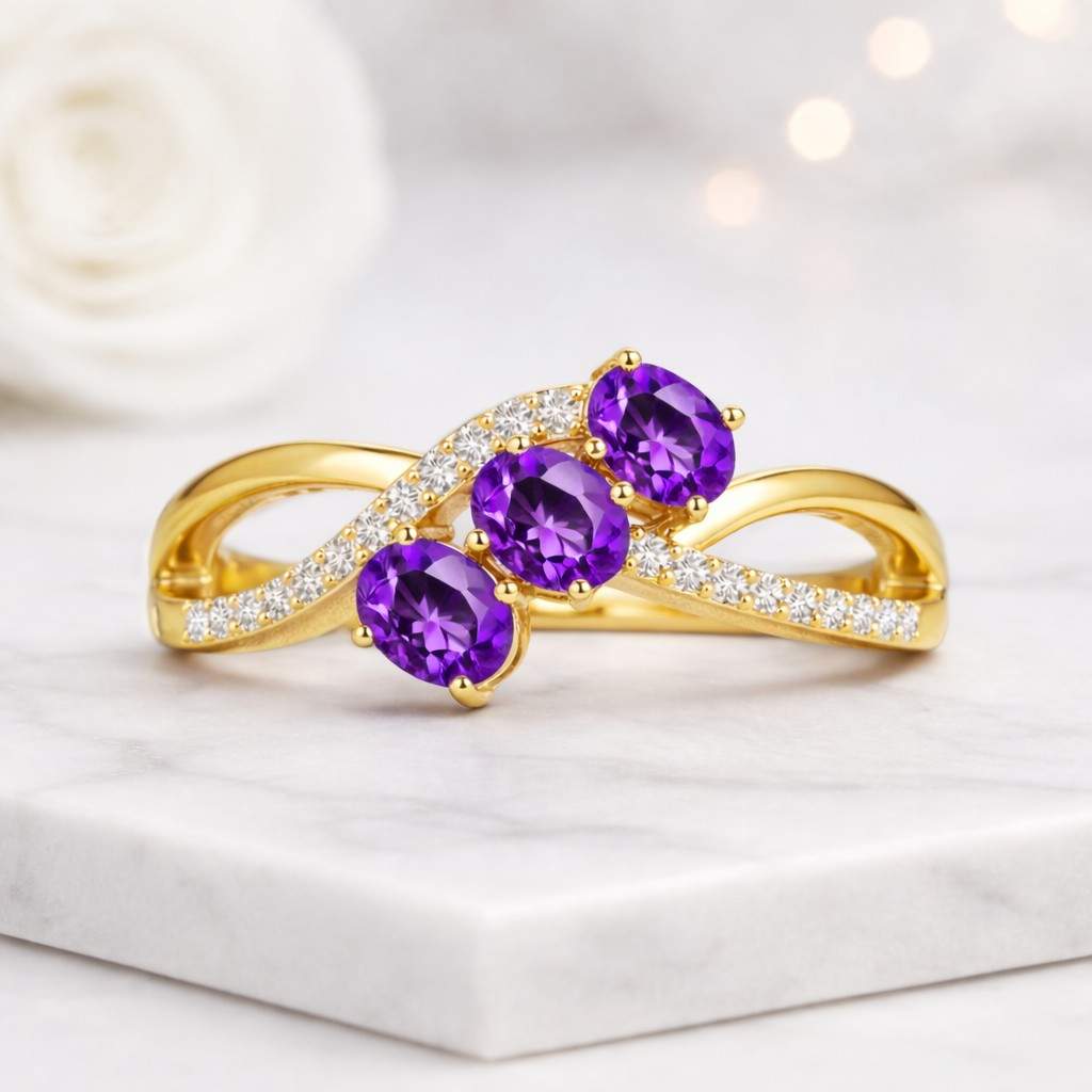 amethyst ring purple stone ring three stone ring oval ring silver ring twisted band ring crossover ring gemstone ring women ring promise ring fashion ring dainty ring elegant ring fine jewelry statement ring