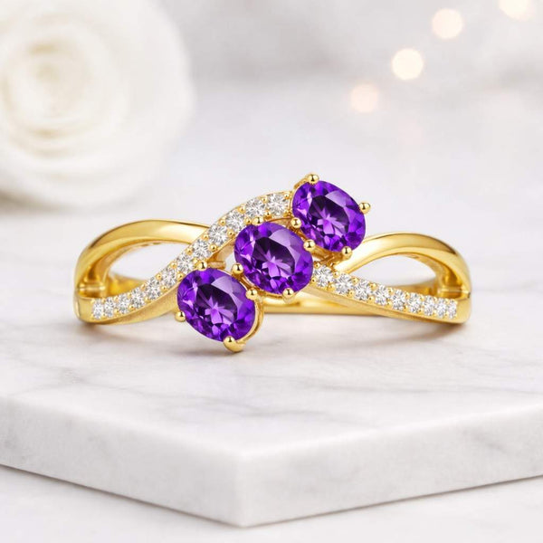 amethyst ring purple stone ring three stone ring oval ring silver ring twisted band ring crossover ring gemstone ring women ring promise ring fashion ring dainty ring elegant ring fine jewelry statement ring
