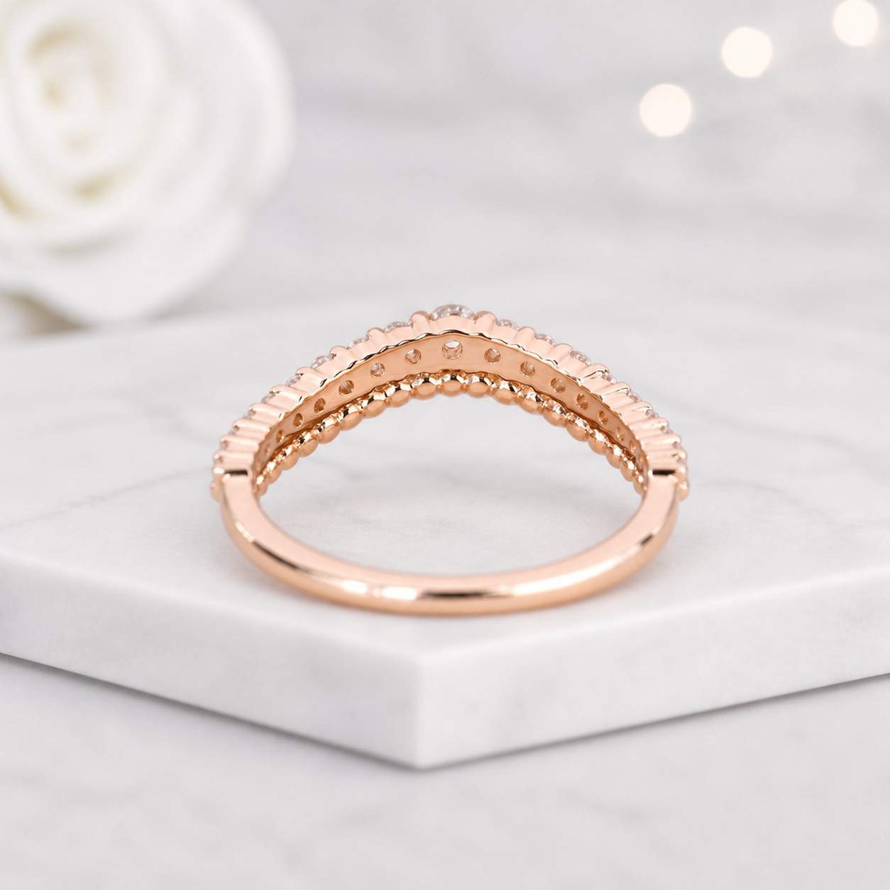 anniversary band wedding accessory curved bridal band crown wedding band nesting wedding ring curved stacker ring vintage inspired ring scalloped ring bead detail ring shimmer ring everyday ring