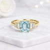 Emerald Cut Aquamarine and Diamond Five Stone Ring in 14K White Gold