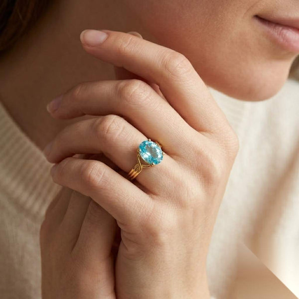 aquamarine ring ocean blue ring sky blue ring cocktail ring engagement ring bridal ring gemstone gift ring for her oval cut ring gold jewelry center stone ring handcrafted ring modern ring dainty ring