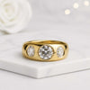 Round Cut Lab Grown Diamond Three Stone Bezel Set Ring in 14K Yellow Gold