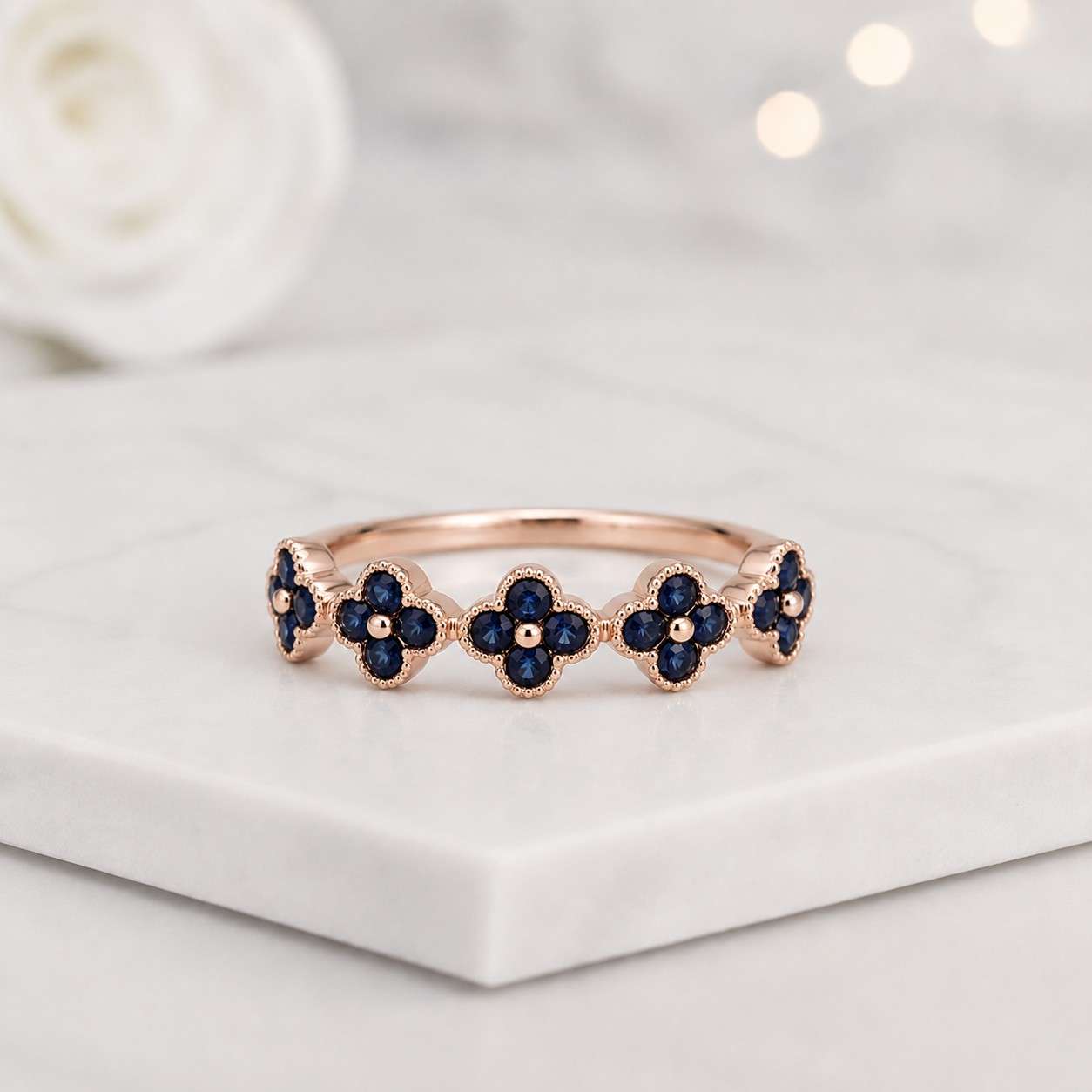 artisan ring floral gift ring elegant jewelry ring for women slim ring open band floral stack ring simple jewelry blue floral jewelry luxury ring