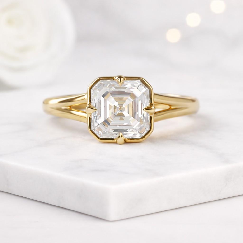 asscher cut ring lab grown ring solitaire ring gold ring engagement ring statement ring square ring geometric ring b