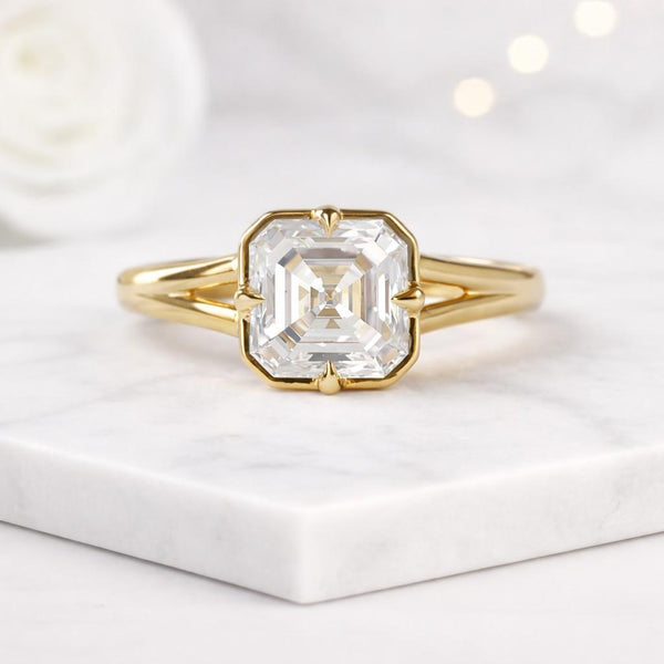asscher cut ring lab grown ring solitaire ring gold ring engagement ring statement ring square ring geometric ring b