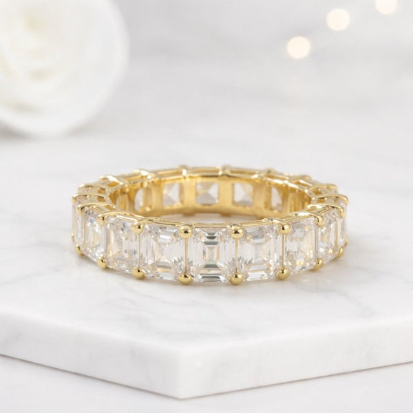 asscher cut square cut geometric ring continuous band bezel look prong band yellow band luxury jewelry bridal accessory fashion jewelry wedding accessory anniversary jewelry fine band elegant jewelry daily ring