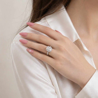 asscher engagement ring lab grown diamond ring hidden halo ring cathedral ring square engagement rose gold jewelry
