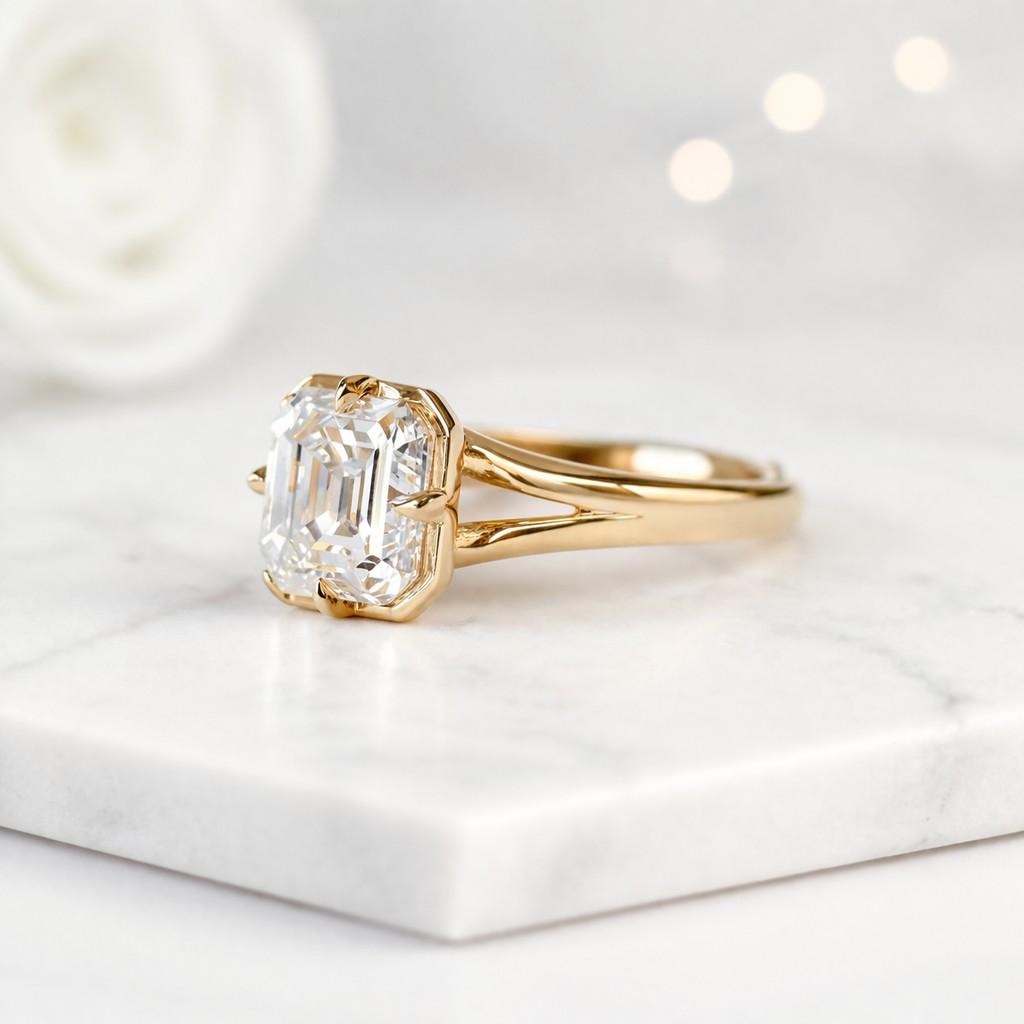 asscher engagement ring square solitaire ring lab diamond ring yellow gold ring cathedral ring open band ring