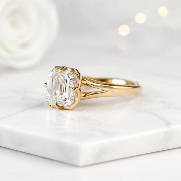 asscher engagement ring square solitaire ring lab diamond ring yellow gold ring cathedral ring open band ring