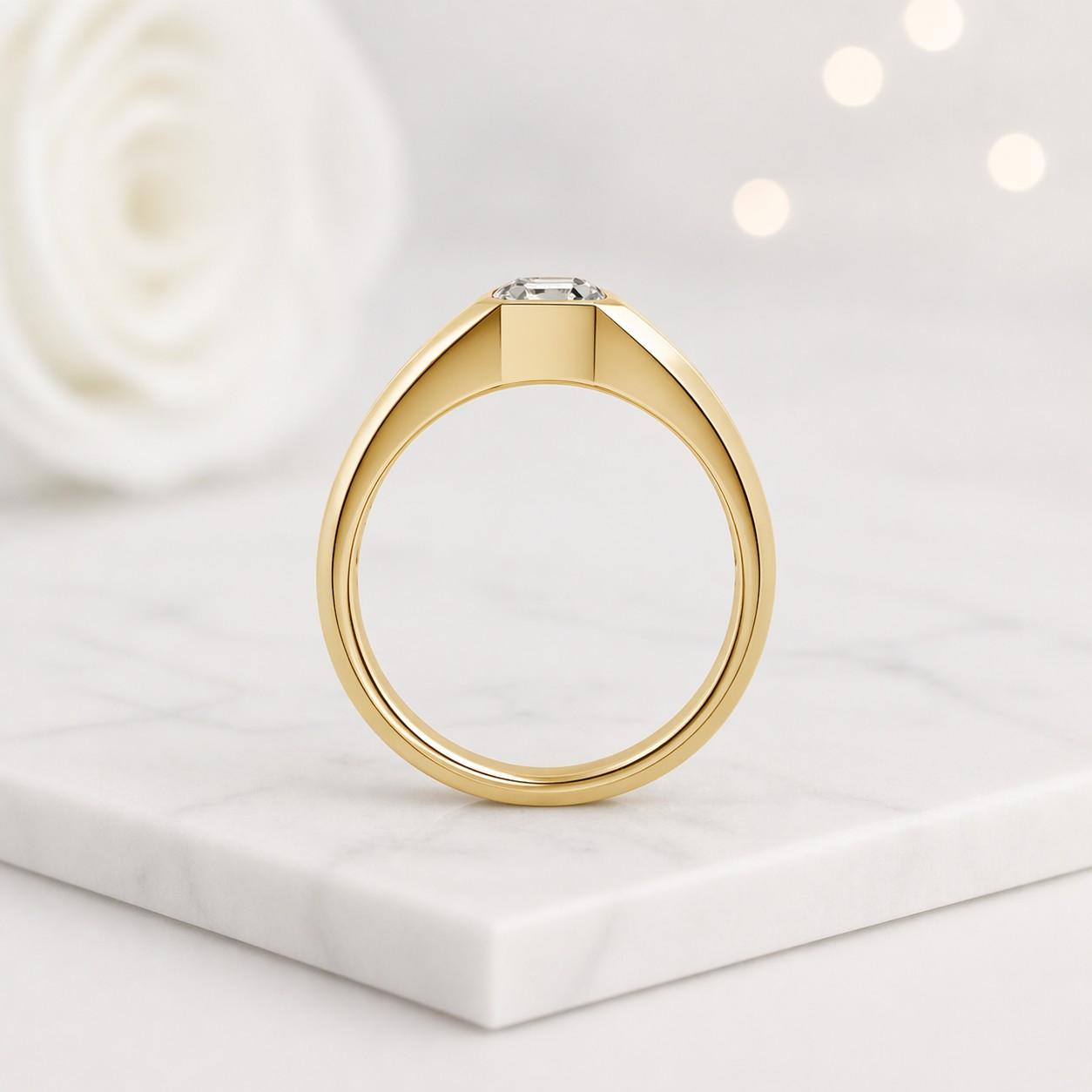 asscher ring asscher cut ring bezel asscher ring gold asscher ring mens diamond ring geometric jewelry modern jewelry luxury accessory statement jewelry signet style ring