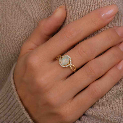 australian opal ring fire opal ring white opal ring rainbow opal ring natural opal ring opal halo ring infinity band ring crossover ring split shank ring vintage ring artisan jewelry