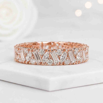 baguette diamond ring marquise diamond ring round diamond ring alternating stones eternity band wedding jewelry bridal band fine ring