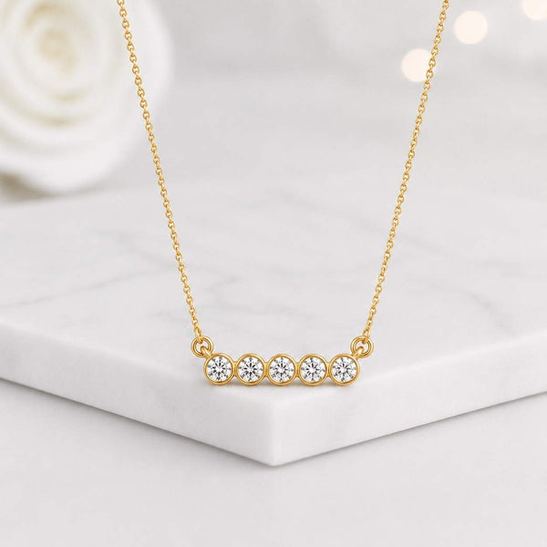 bar necklace five stone necklace diamond bar necklace bezel necklace horizontal necklace