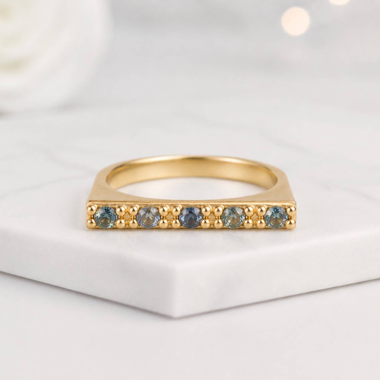 bar ring geometric ring rectangle ring flat top ring gold band ring sapphire ring