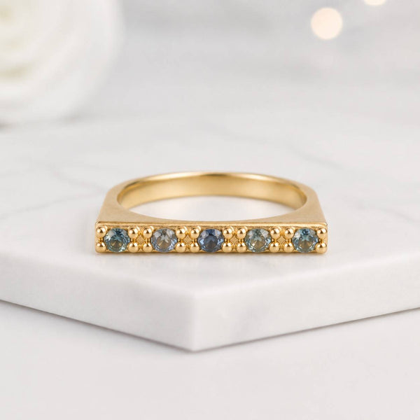bar ring geometric ring rectangle ring flat top ring gold band ring sapphire ring