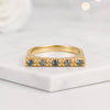 14K Gold Round Cut Montana Sapphire Bar Ring