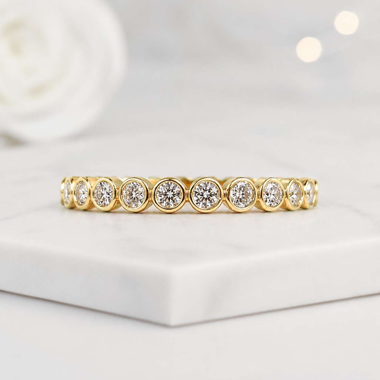 bezel ring eternity ring wedding band diamond band stackable ring gold ring thin ring slim band round bezel full eternity circle band