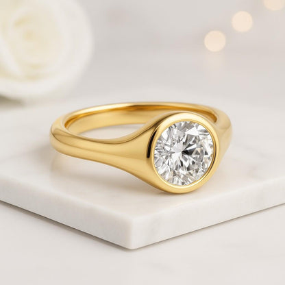 bezel ring solitaire ring diamond ring gold ring round ring promise ring engagement ring bridal ring women ring fine jewelry modern ring