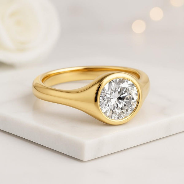 bezel ring solitaire ring diamond ring gold ring round ring promise ring engagement ring bridal ring women ring fine jewelry modern ring