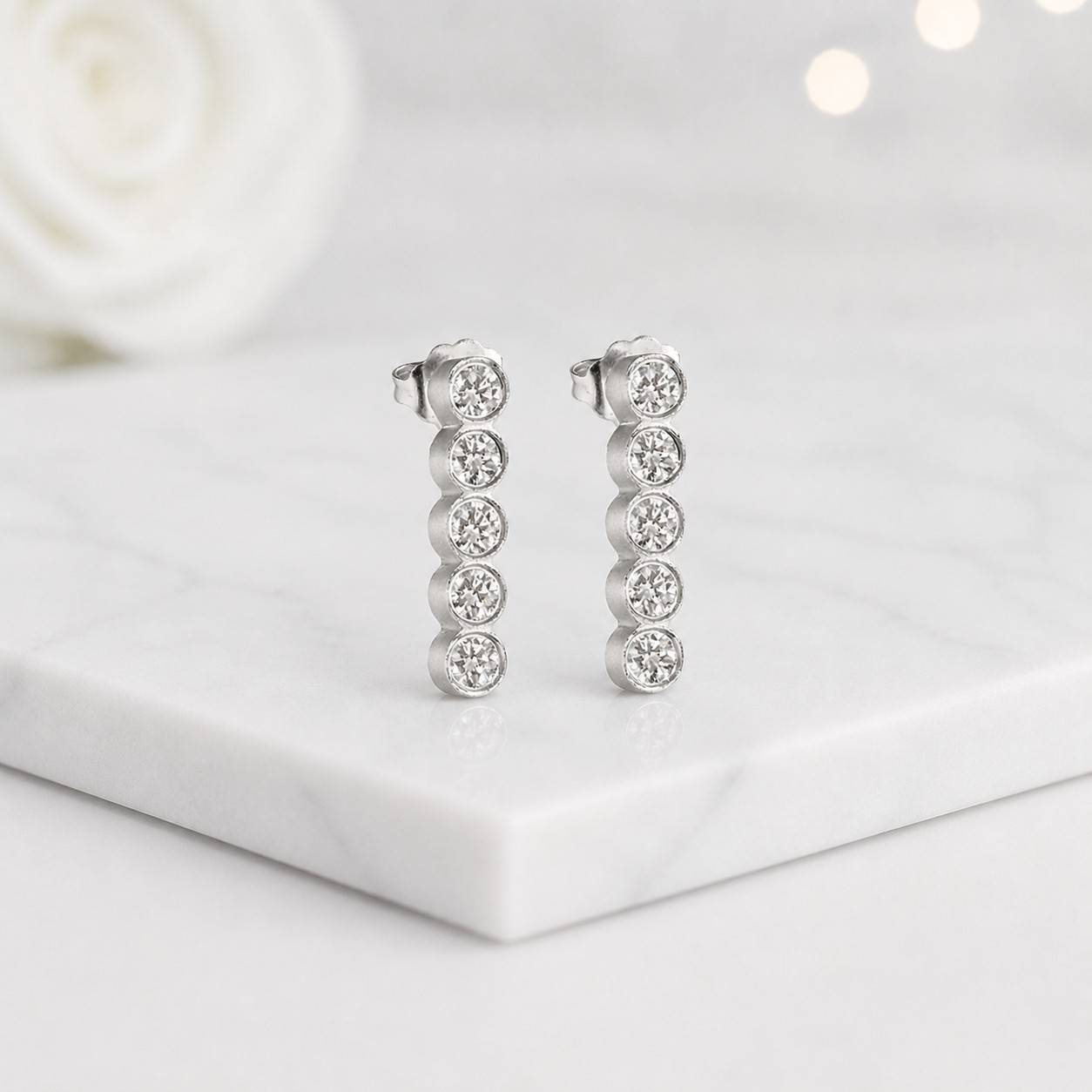 bezel set earrings round crystal earrings gold bar studs vertical bar earrings slim bar studs five crystal earrings linear earrings modern studs dainty stud
