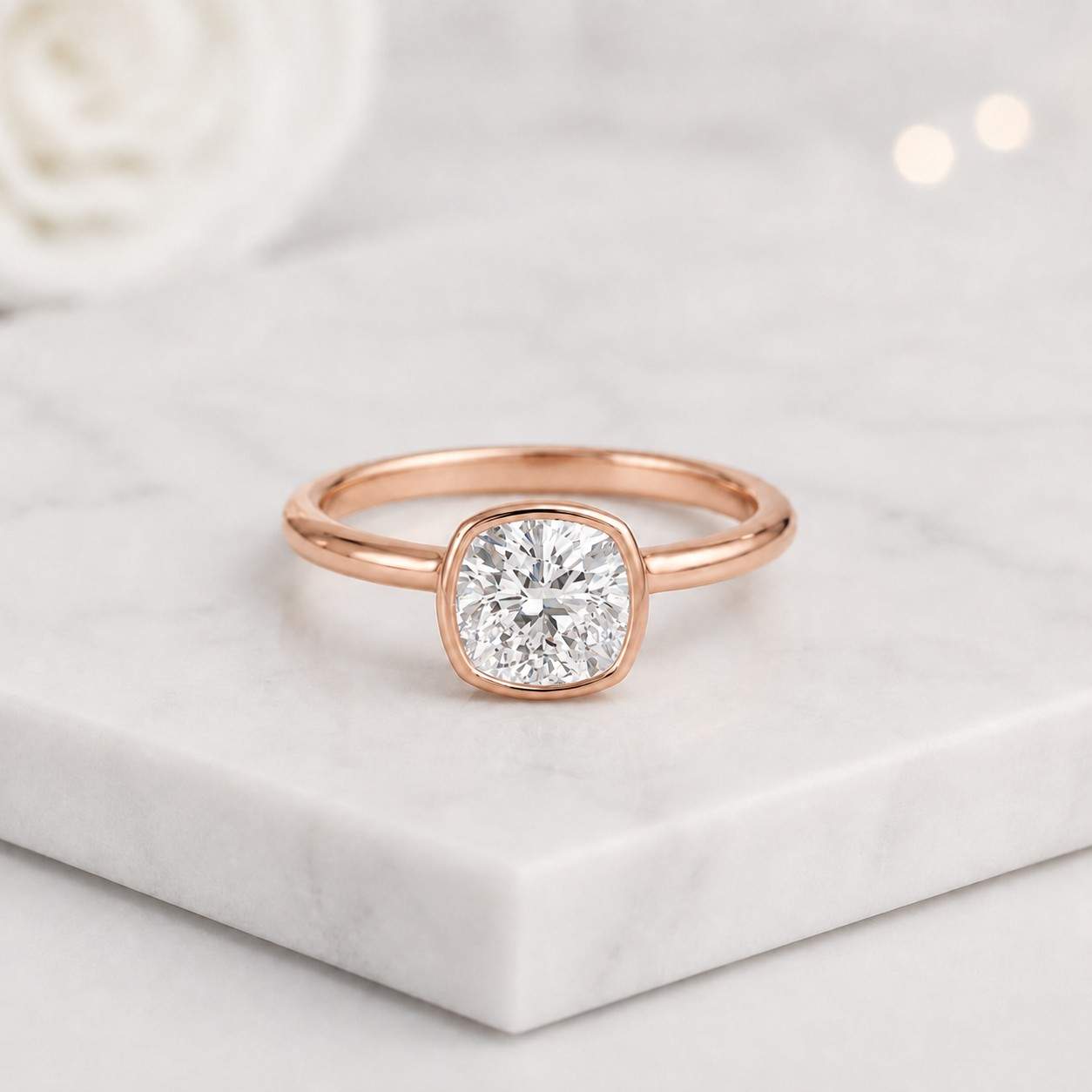 bezel set ring solitaire ring round stone ring cushion bezel ring rose gold ring thin band ring