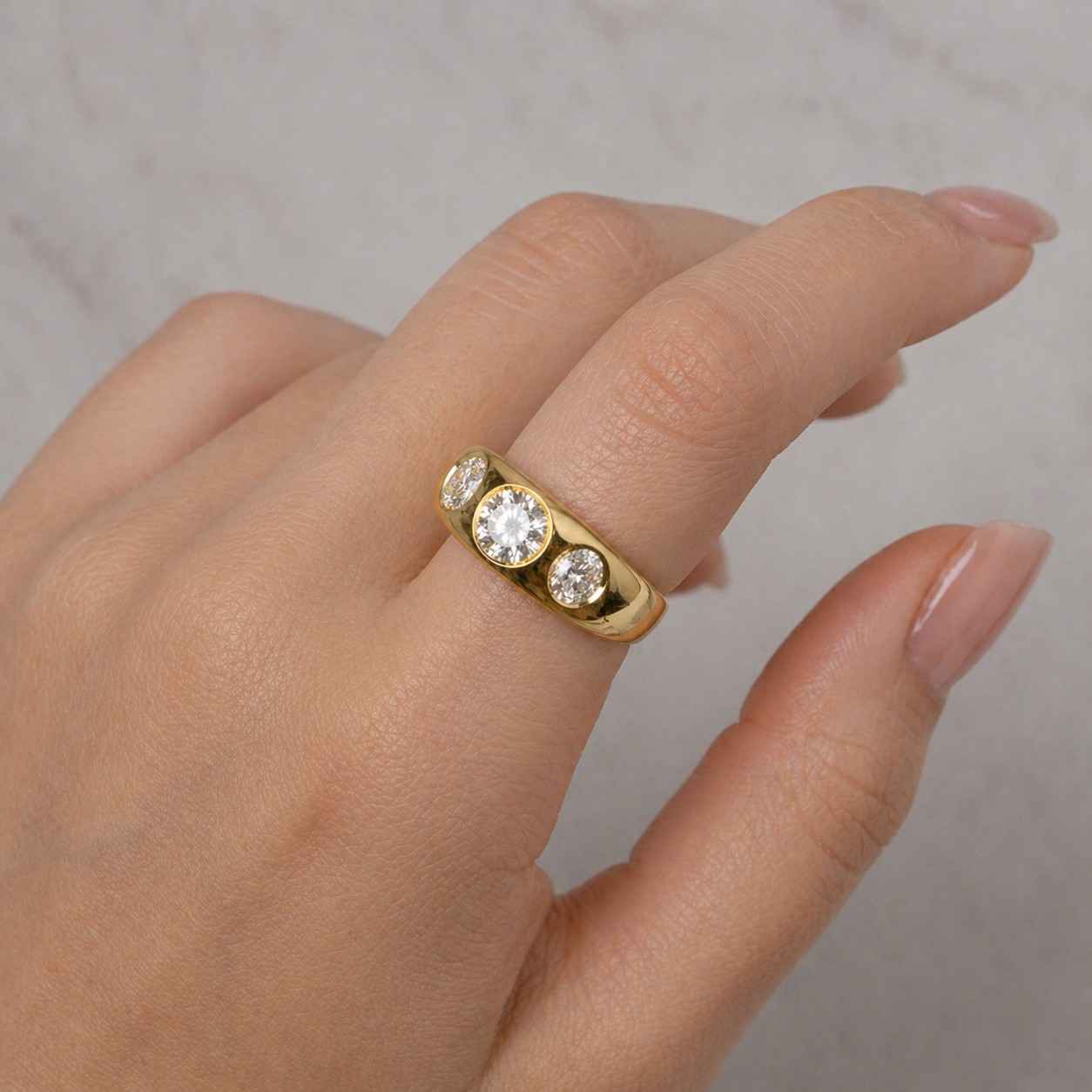 bezel set ring three stone ring gold band ring wide band ring statement ring dome ring cigar band ring chunky ring round stone ring flush set ring modern ring luxury ring women ring bridal ring engagement ring