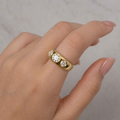 bezel set ring three stone ring gold band ring wide band ring statement ring dome ring cigar band ring chunky ring round stone ring flush set ring modern ring luxury ring women ring bridal ring engagement ring