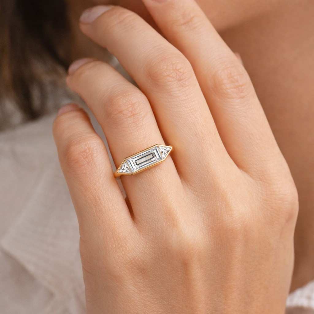 bezel setting gold jewelry gemstone ring anniversary ring bridal jewelry wedding ring thin ring delicate ring contour ring east west ring custom ring designer ring